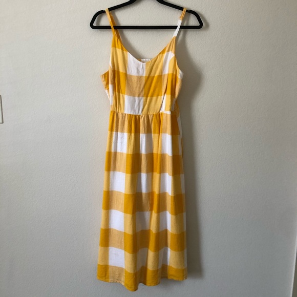 yellow gingham midi dress